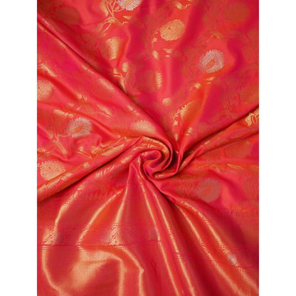 Dress & Dazzle Flame Orange Banarasi Silk Saree with Unstitched Blouse