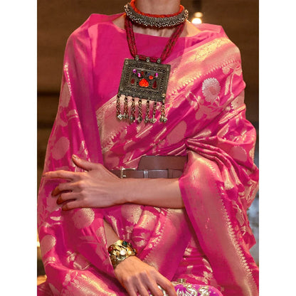 Dress & Dazzle Hot Pink Banarasi Silk Saree with Unstitched Blouse
