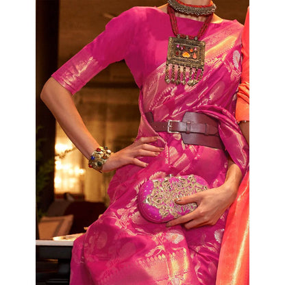 Dress & Dazzle Hot Pink Banarasi Silk Saree with Unstitched Blouse