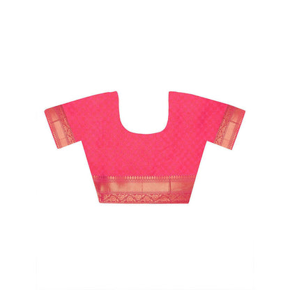 Dress & Dazzle Hot Pink Banarasi Silk Saree with Unstitched Blouse