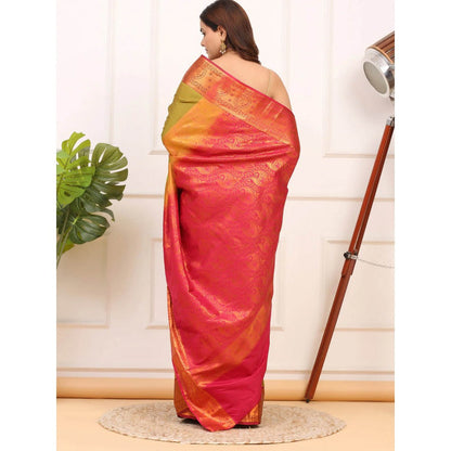 Dress & Dazzle Mehendi Green Kanjivaram Saree with Unstitched Blouse