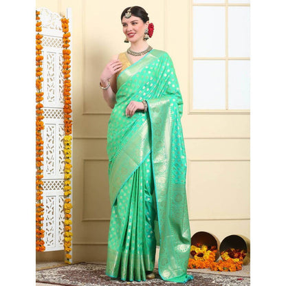 Dress & Dazzle Women Neon Mint Green Katan Silk Saree with Unstitched Blouse