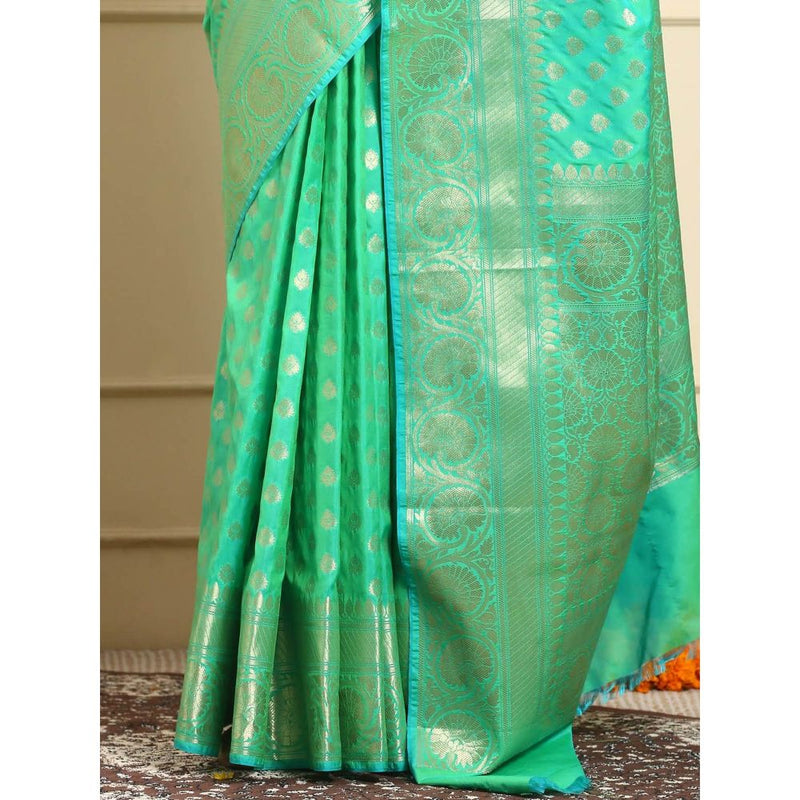 Dress & Dazzle Women Neon Mint Green Katan Silk Saree with Unstitched Blouse