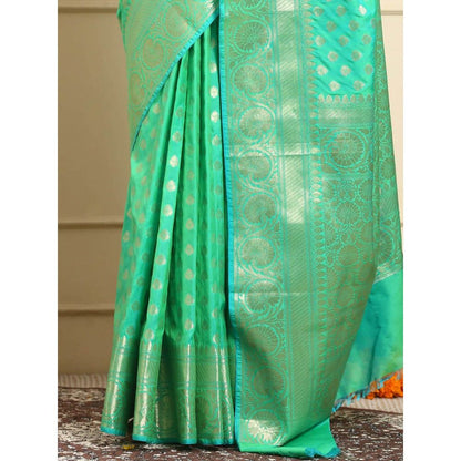 Dress & Dazzle Women Neon Mint Green Katan Silk Saree with Unstitched Blouse