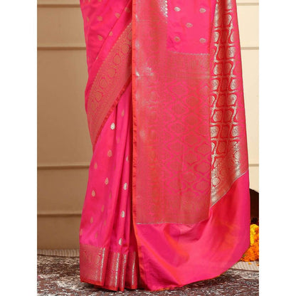Dress & Dazzle Women Pink Katan Silk Saree with Unstitched Blouse
