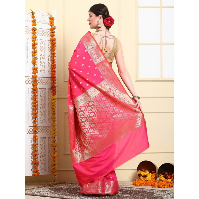 Dress & Dazzle Women Pink Katan Silk Saree with Unstitched Blouse