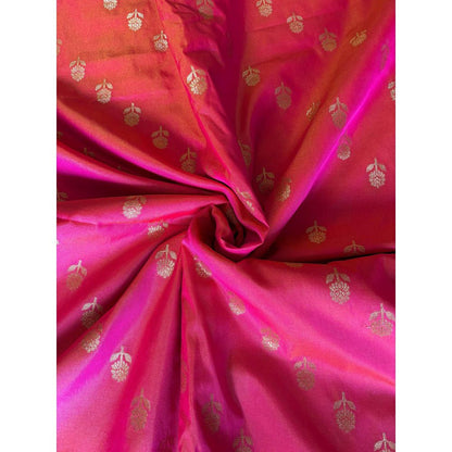Dress & Dazzle Women Neon Pink Katan Silk Saree with Unstitched Blouse