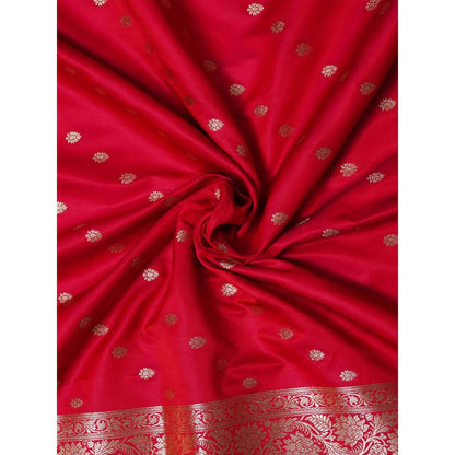 Dress & Dazzle Ruby Red Banarasi Katan Silk Saree with Unstitched Blouse