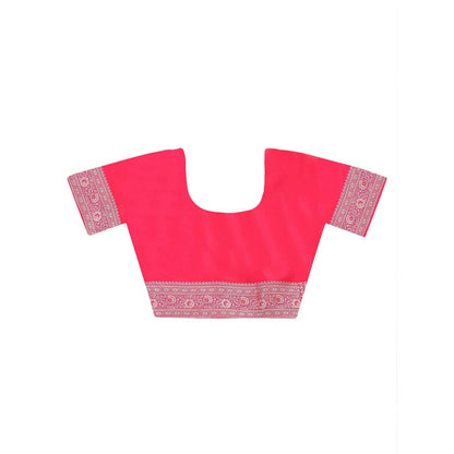 Dress & Dazzle Ruby Red Banarasi Katan Silk Saree with Unstitched Blouse