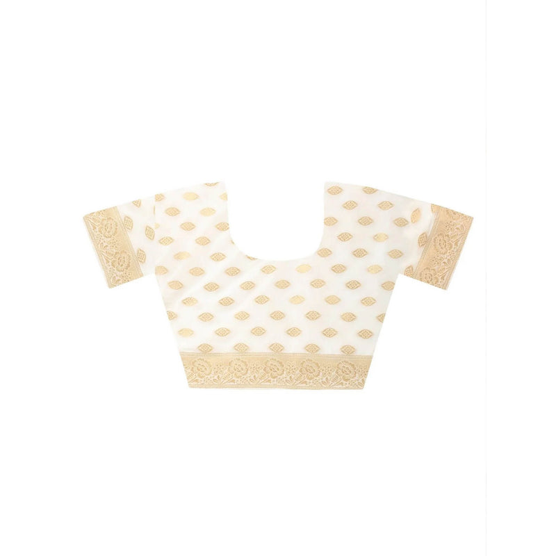 Dress & Dazzle Ivory Katan Silk Saree with Unstitched Blouse