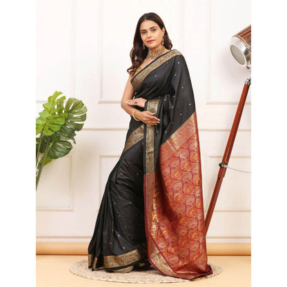 Dress & Dazzle Black Katan Silk Saree with Unstitched Blouse