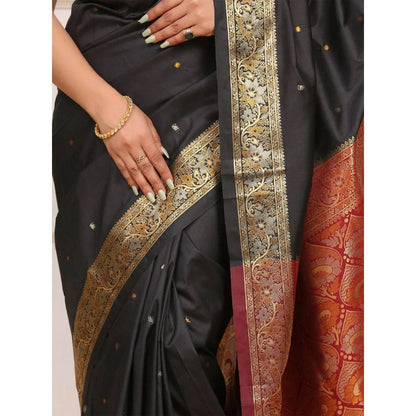 Dress & Dazzle Black Katan Silk Saree with Unstitched Blouse