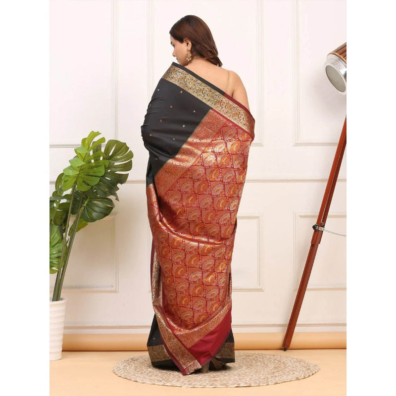 Dress & Dazzle Black Katan Silk Saree with Unstitched Blouse