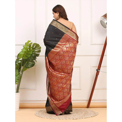 Dress & Dazzle Black Katan Silk Saree with Unstitched Blouse