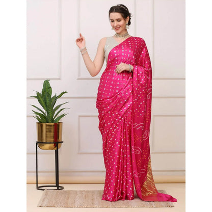 Dress & Dazzle Hot Pink Bandhini Modal Silk Saree with Unstitched Blouse