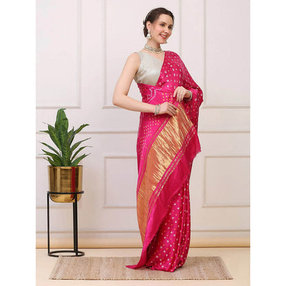 Dress & Dazzle Hot Pink Bandhini Modal Silk Saree with Unstitched Blouse