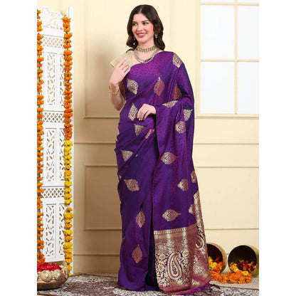 Dress & Dazzle Purple Tanchui Silk Saree with Unstitched Blouse