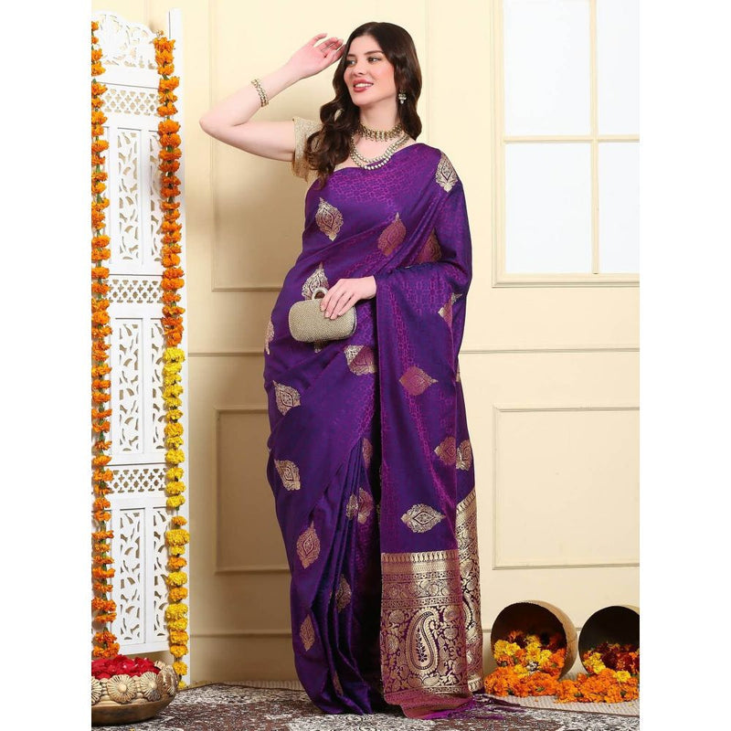 Dress & Dazzle Purple Tanchui Silk Saree with Unstitched Blouse