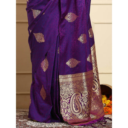 Dress & Dazzle Purple Tanchui Silk Saree with Unstitched Blouse
