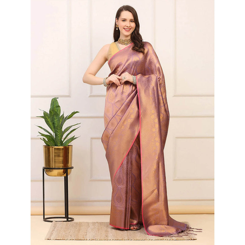 Dress & Dazzle Mauve Tanchui Silk Saree with Unstitched Blouse