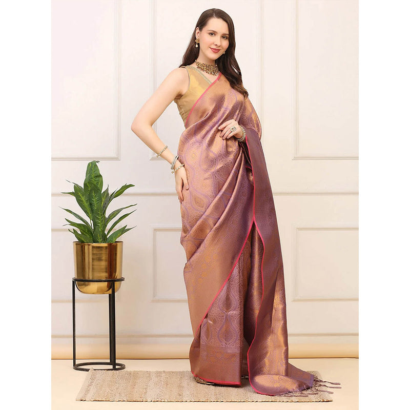 Dress & Dazzle Mauve Tanchui Silk Saree with Unstitched Blouse