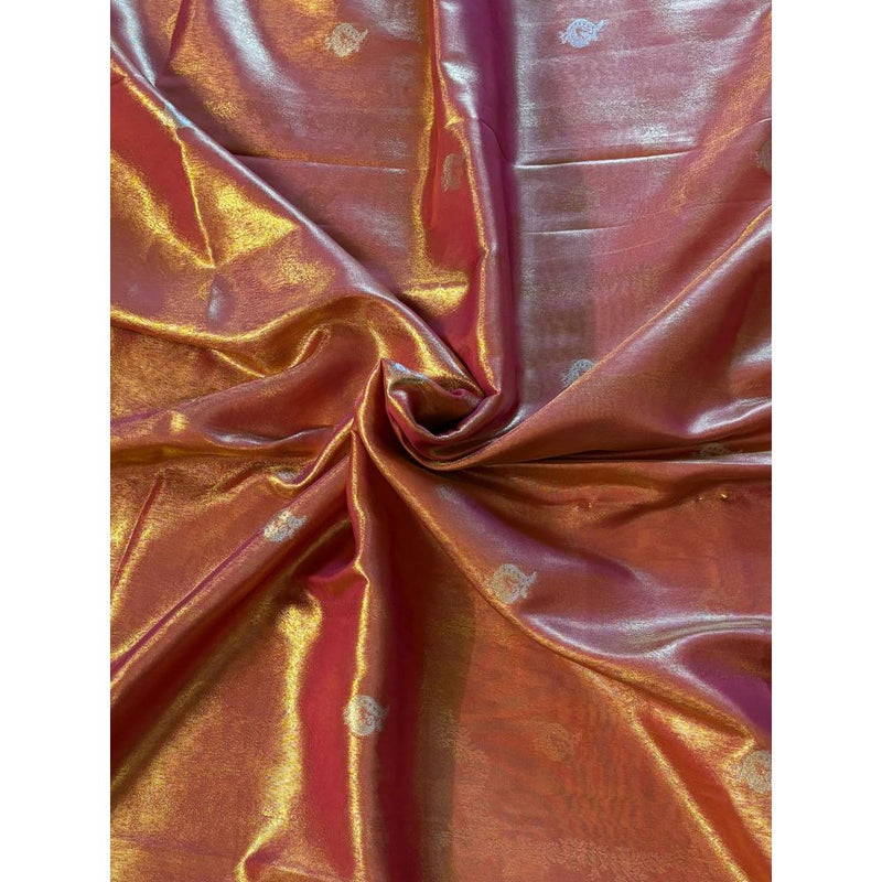 Dress & Dazzle Rust Paithani Tissue Silk Saree with Unstitched Blouse