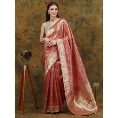 Dress & Dazzle Pink Paithani Tissue with Unstitched Blouse