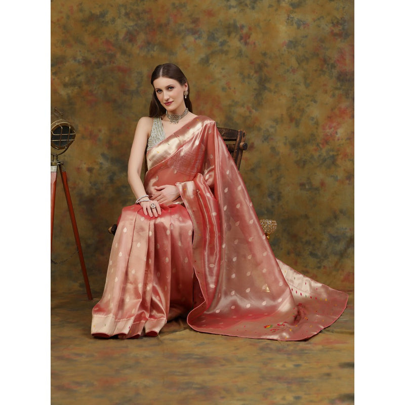 Dress & Dazzle Pink Paithani Tissue with Unstitched Blouse