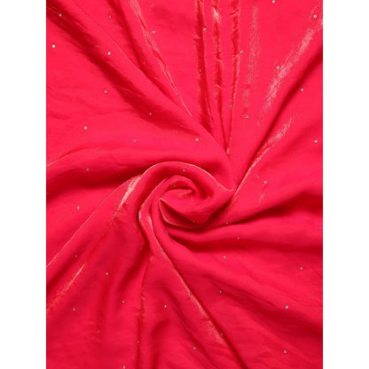 Dress & Dazzle Ruby Red Satin Tissue Saree with Unstitched Blouse