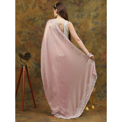 Dress & Dazzle Rose Gold Shimmer Crepe Saree with Unstitched Blouse