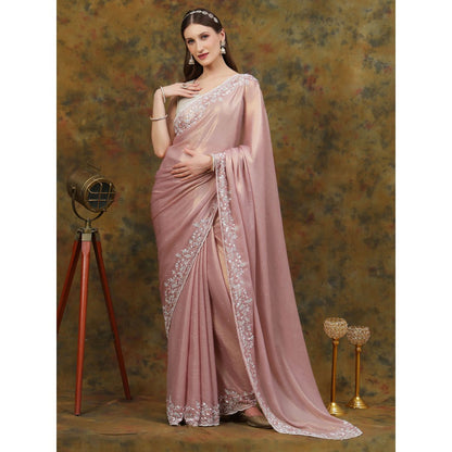 Dress & Dazzle Rose Gold Shimmer Crepe Saree with Unstitched Blouse