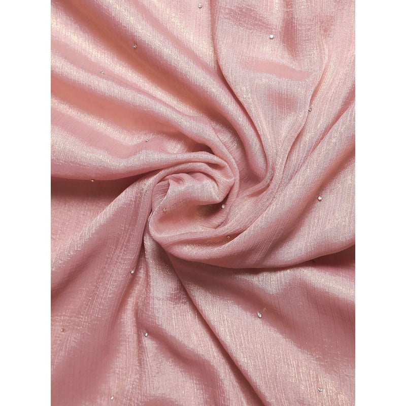 Dress & Dazzle Rose Gold Shimmer Crepe Saree with Unstitched Blouse