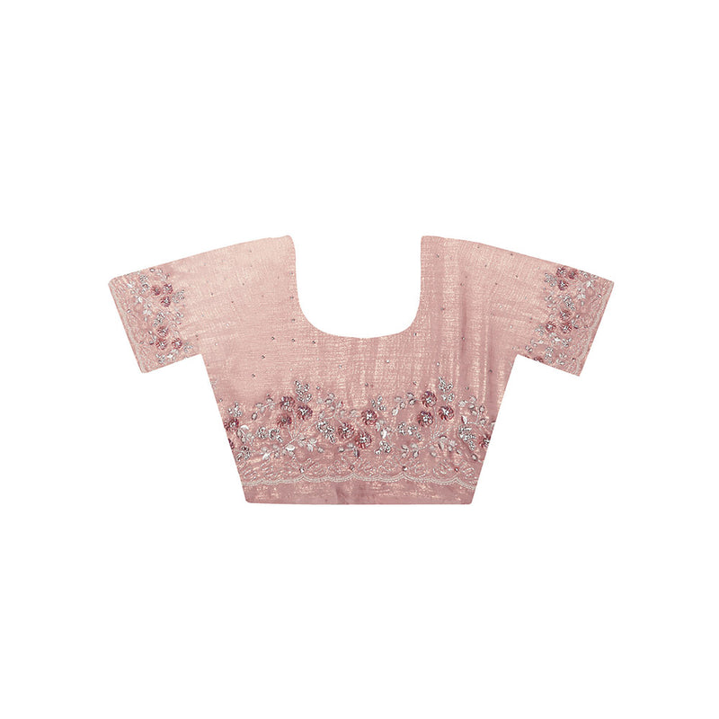 Dress & Dazzle Rose Gold Shimmer Crepe Saree with Unstitched Blouse