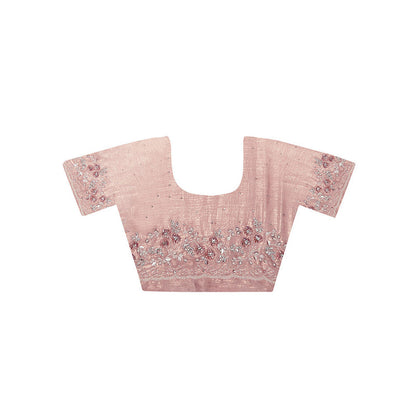 Dress & Dazzle Rose Gold Shimmer Crepe Saree with Unstitched Blouse