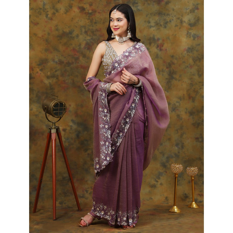 Dress & Dazzle Dusty Mauve Crepe Organza with Unstitched Blouse