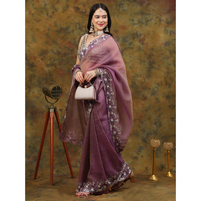 Dress & Dazzle Dusty Mauve Crepe Organza with Unstitched Blouse