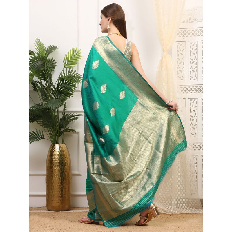 Dress & Dazzle Emerald Green Silk Saree with Unstitched Blouse