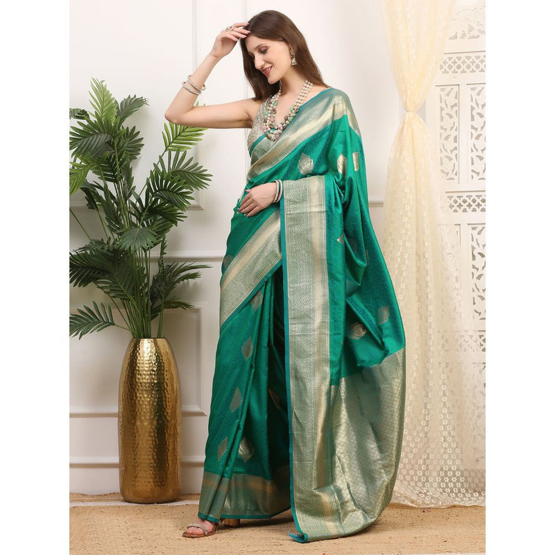 Dress & Dazzle Emerald Green Silk Saree with Unstitched Blouse