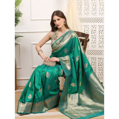 Dress & Dazzle Emerald Green Silk Saree with Unstitched Blouse