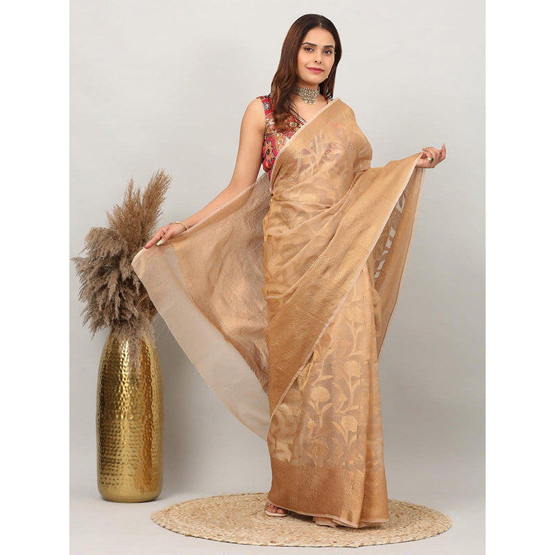 Dress & Dazzle Golden Kota Tissue Saree with Unstitched Blouse