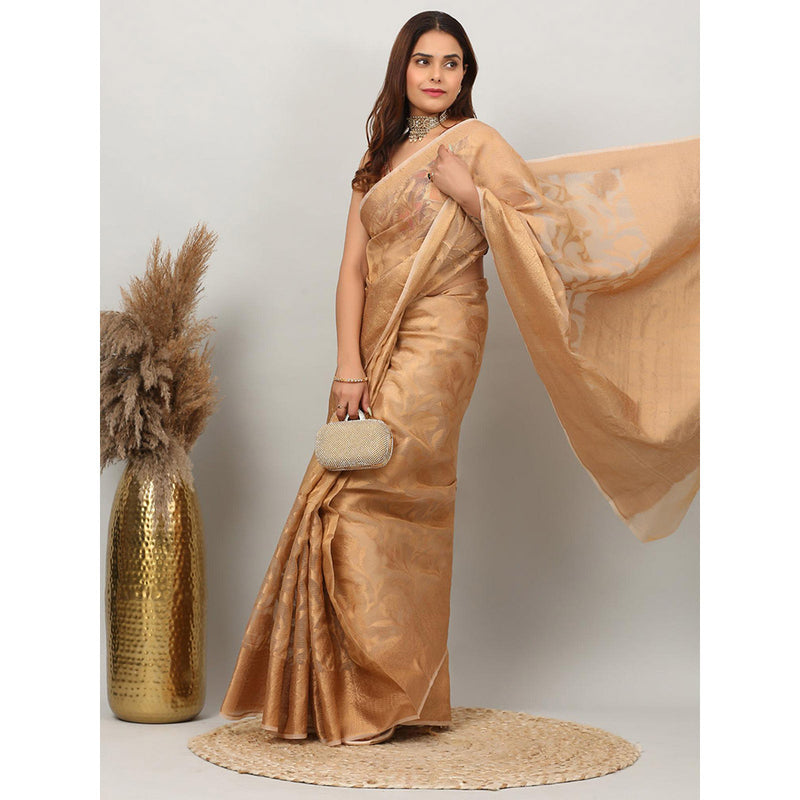 Dress & Dazzle Golden Kota Tissue Saree with Unstitched Blouse