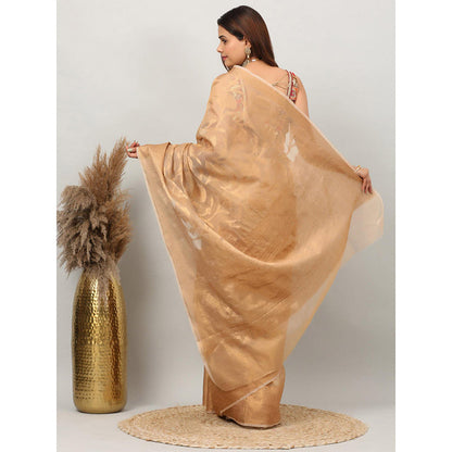 Dress & Dazzle Golden Kota Tissue Saree with Unstitched Blouse