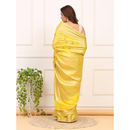 Dress & Dazzle Yellow Banarasi Organza Saree with Unstitched Blouse