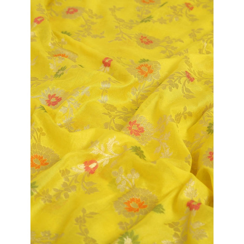 Dress & Dazzle Yellow Banarasi Organza Saree with Unstitched Blouse