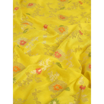 Dress & Dazzle Yellow Banarasi Organza Saree with Unstitched Blouse