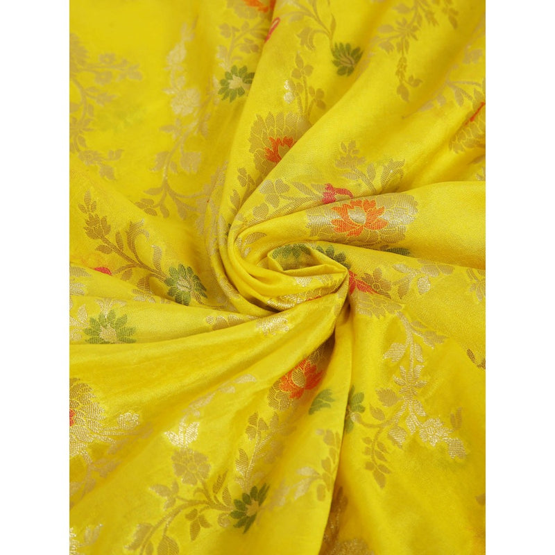 Dress & Dazzle Yellow Banarasi Organza Saree with Unstitched Blouse