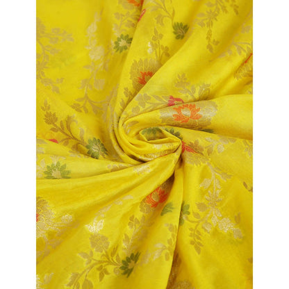 Dress & Dazzle Yellow Banarasi Organza Saree with Unstitched Blouse