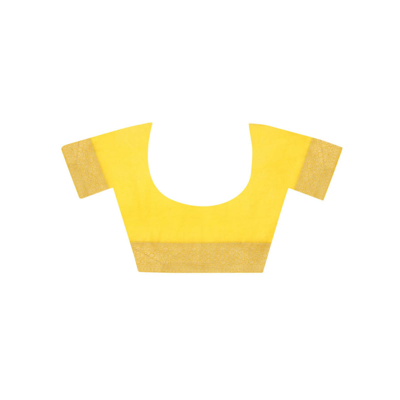 Dress & Dazzle Yellow Banarasi Organza Saree with Unstitched Blouse