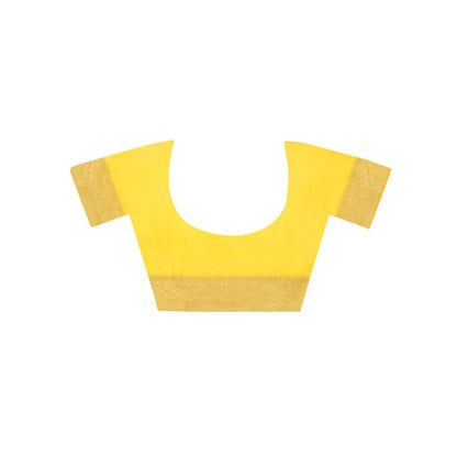 Dress & Dazzle Yellow Banarasi Organza Saree with Unstitched Blouse