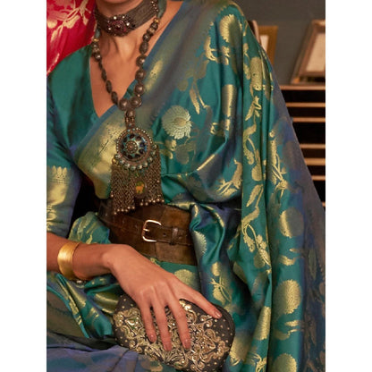 Dress & Dazzle Rama Green Banarasi Organza Saree with Unstitched Blouse